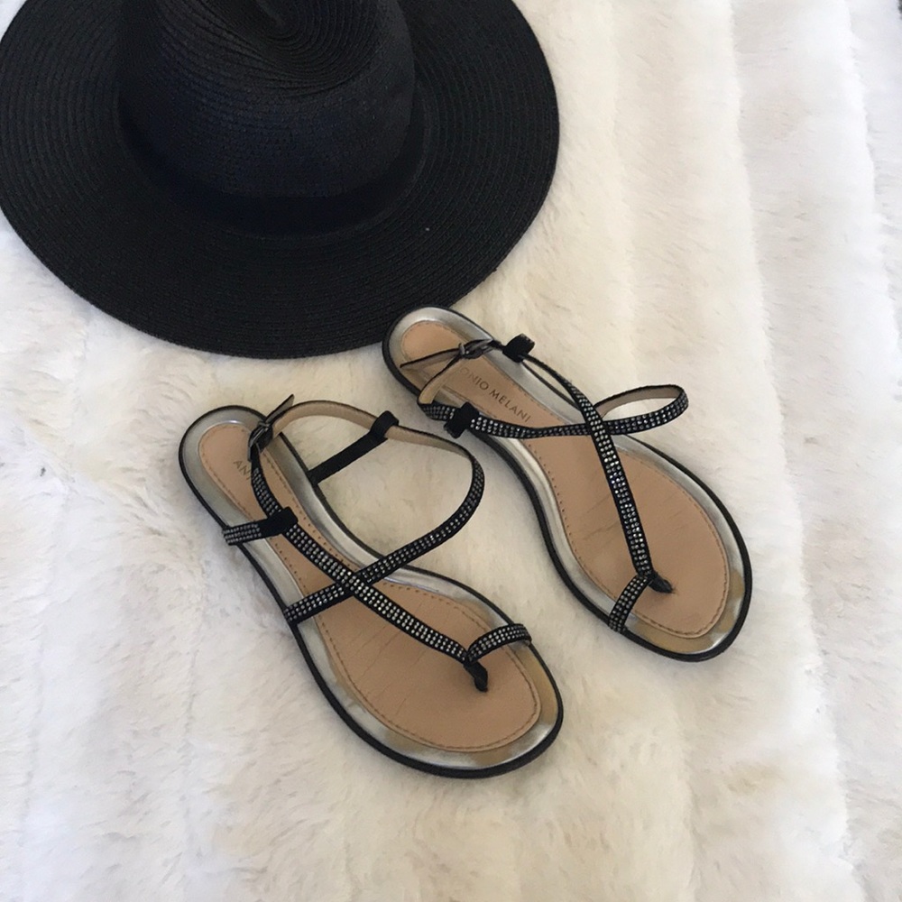 Antonio Melani Black Rhinestone Strappy Sandals